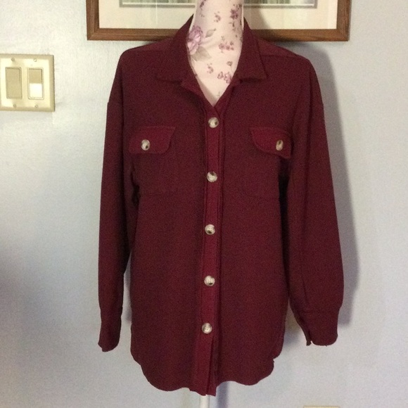 Unknown Tops - Burgundy Button-Down Shirt